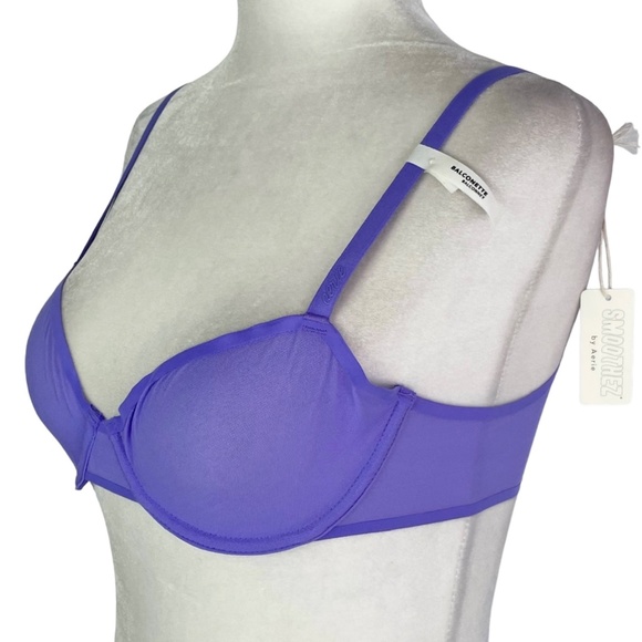 New Aerie SMOOTHEZ Mesh Unlined Underwire Balconette Bra Purple Size 34DDD - Picture 1 of 15